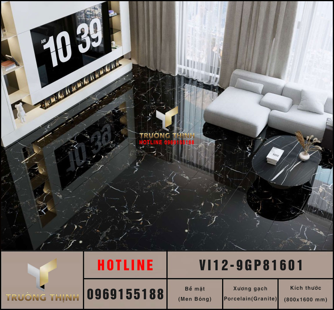 Gạch Viglacera VI12-9GP81601 800x1600 - Đen Vân Vàng Sang Trọng