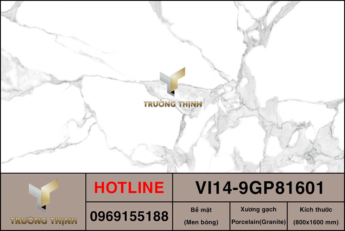 Gạch ốp lát Viglacera VI14-9GP81601: Vẻ đẹp vân đá trắng, kích thước 800x1600