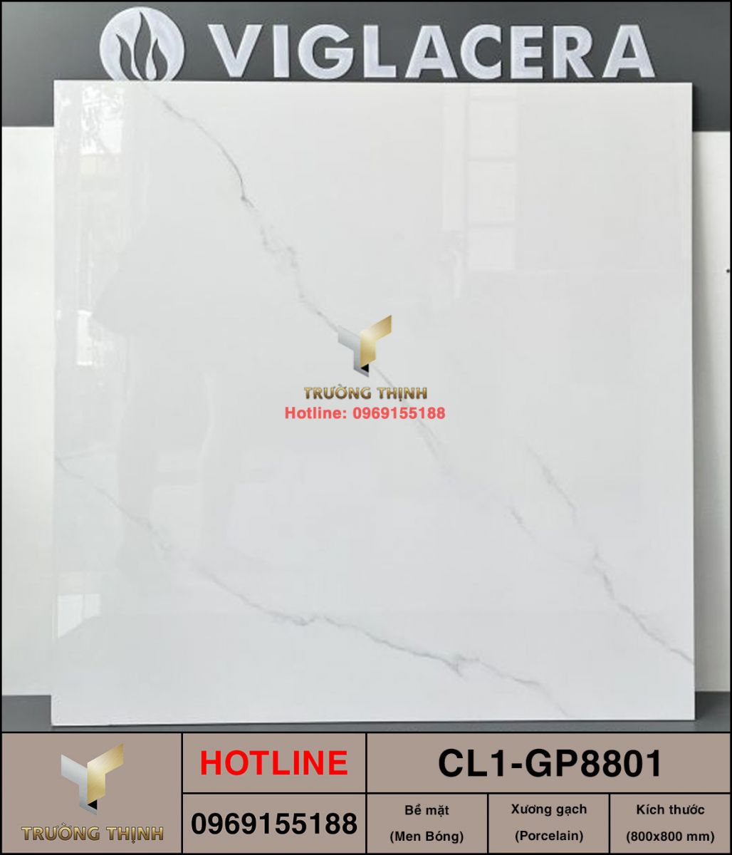 Gạch granite men bóng 800x800 Viglacera Cửu Long CL1-GP8801 vân đá