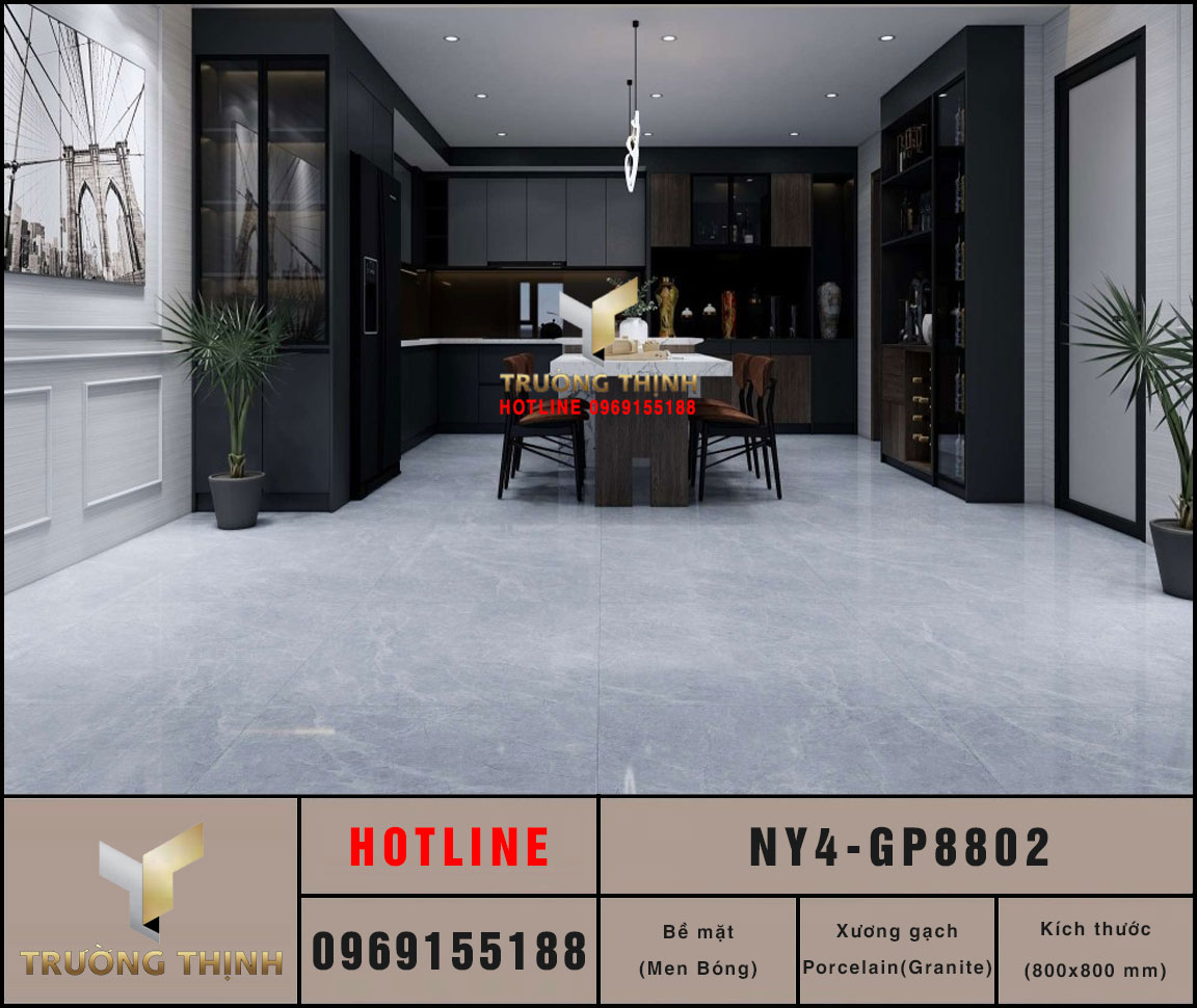 Gạch lát nền 800x800 Viglacera NY4-GP8802 Màu Ghi Xám - Chính Hãng
