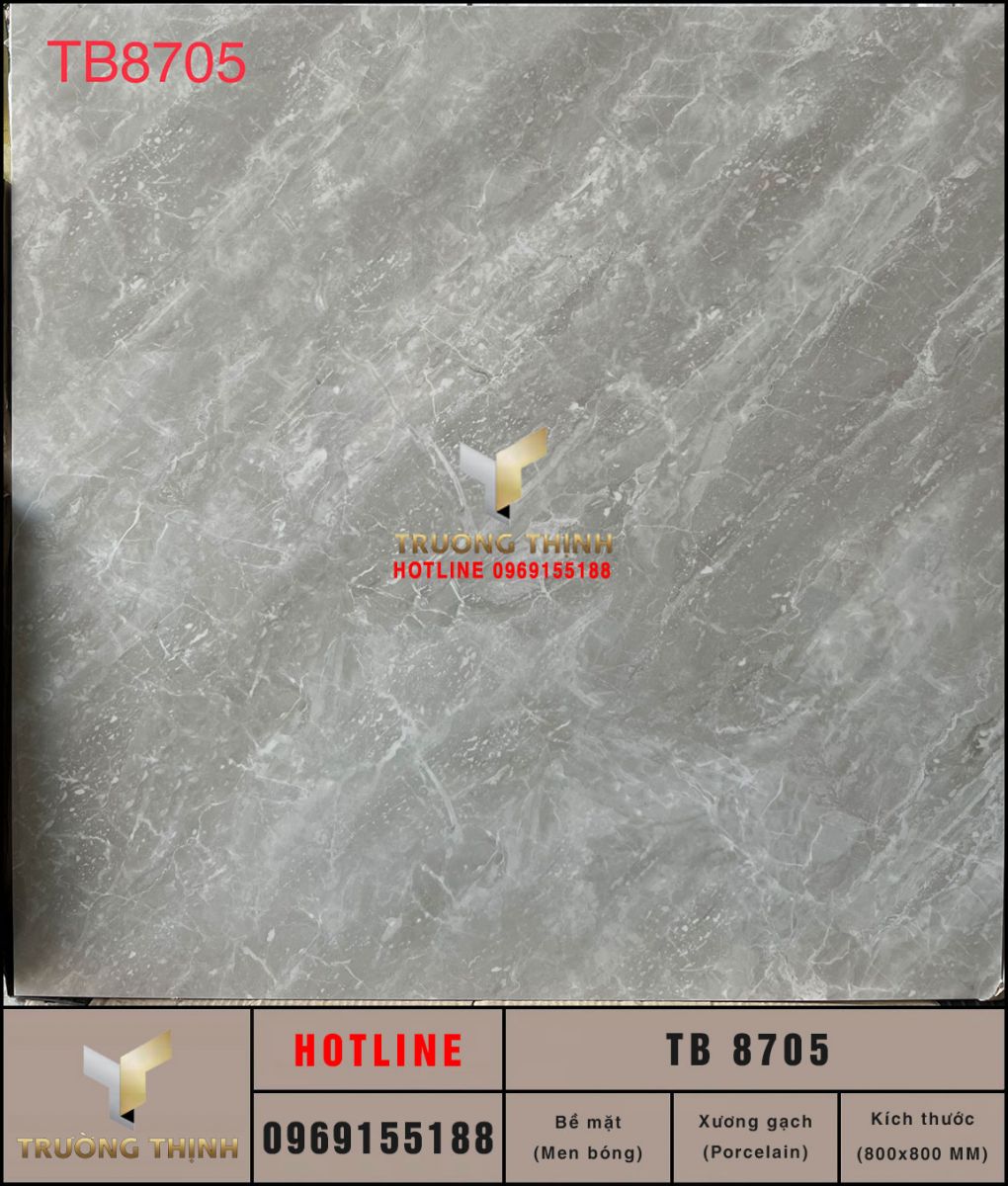 Gạch lát nền Porcelain 800x800 Viglacera Platinum TB 8705 vân đá