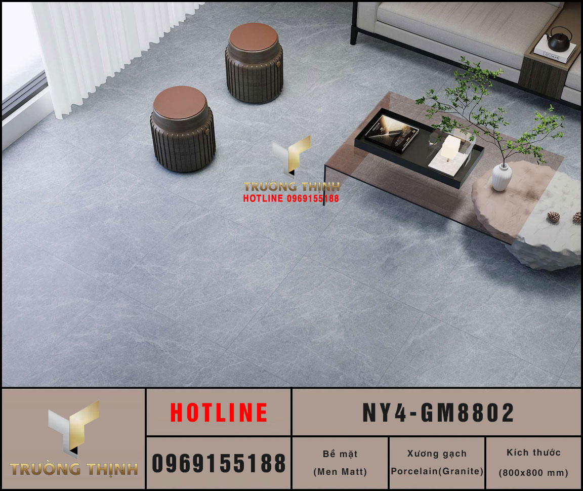 Gạch lát nền chống trơn 800x800 Viglacera NY4-GM8802 màu ghi xám giá tốt