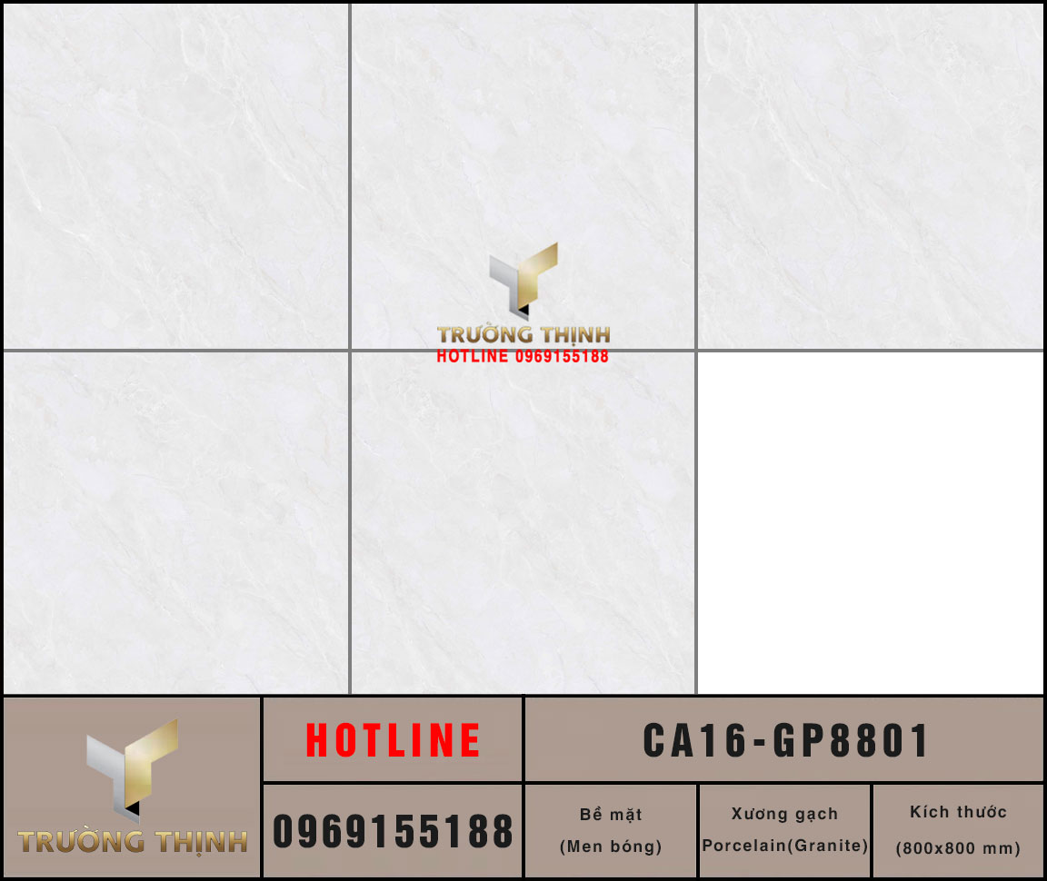 Gạch lát nền granite màu ghi sáng 800x800 Viglacera CA16-GP8801: Đẳng cấp sang trọng cho không gian hiện đại