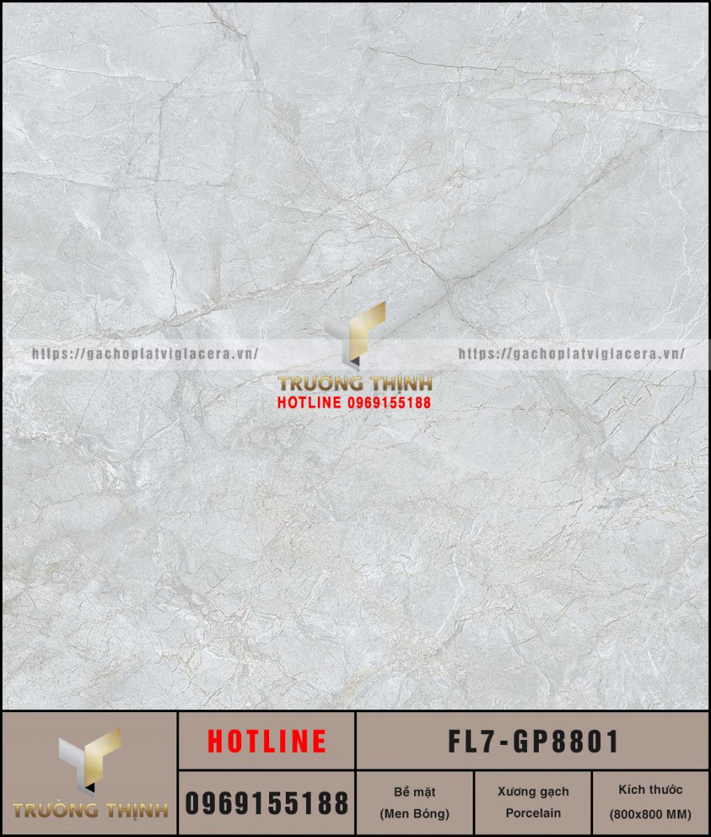 Gạch lát nền granite men bóng màu ghi sáng Viglacera FL7-GP8801: Sự lựa chọn đẳng cấp cho không gian hiện đại