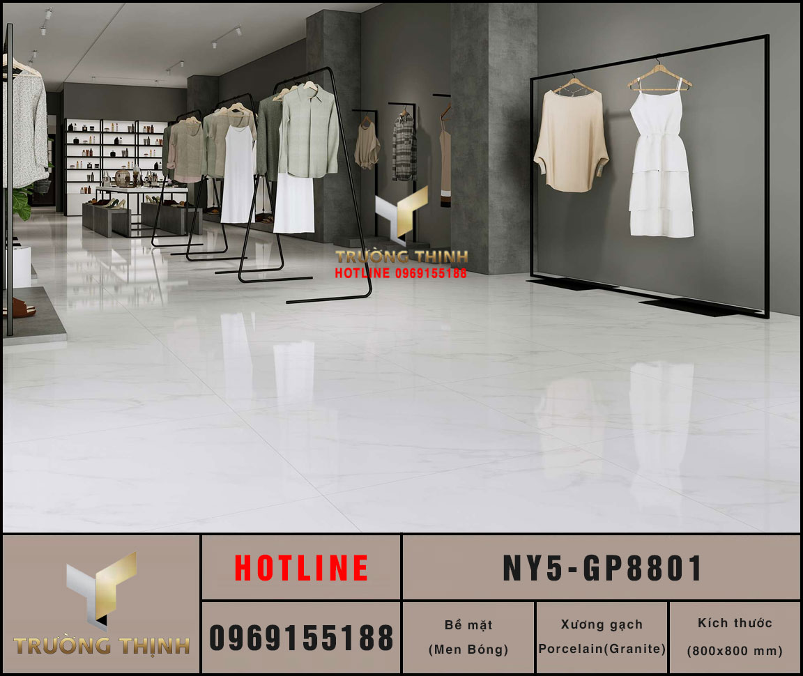 Gạch Lát Nền Granite Trắng Vân Mây 800x800 Viglacera NY5-GP8801 Đẹp & Giá Tốt