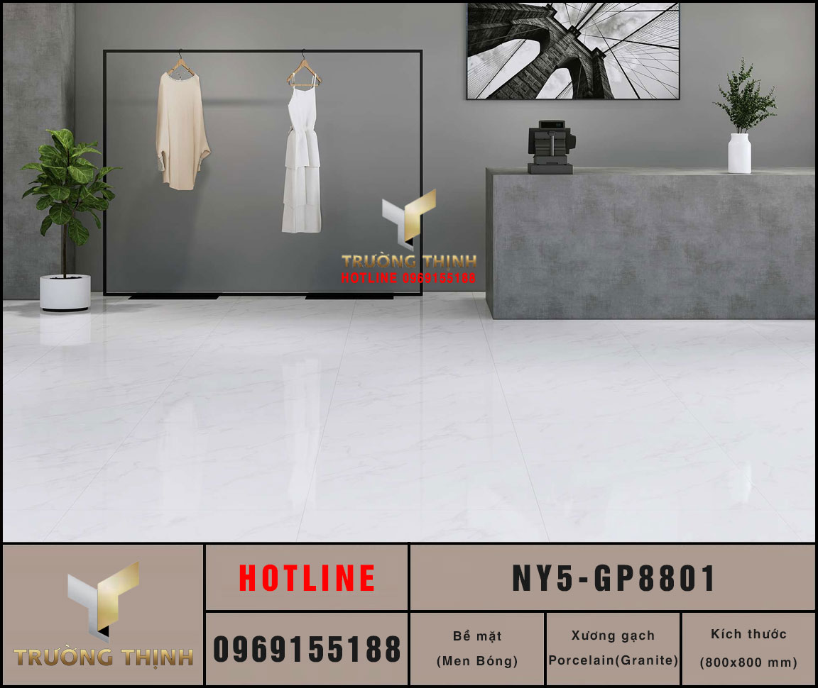 Gạch Lát Nền Granite Trắng Vân Mây 800x800 Viglacera NY5-GP8801: Đẳng Cấp Từ Sự Tinh Khôi