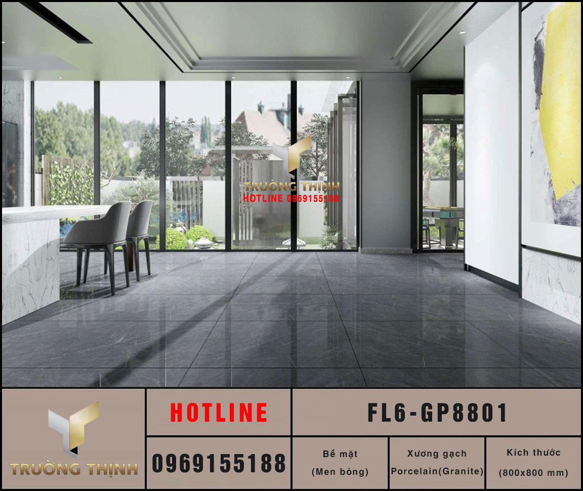 Gạch Viglacera FL6-GP8801 80x80 Xám Đen - Đẳng Cấp Granite Vân Đá