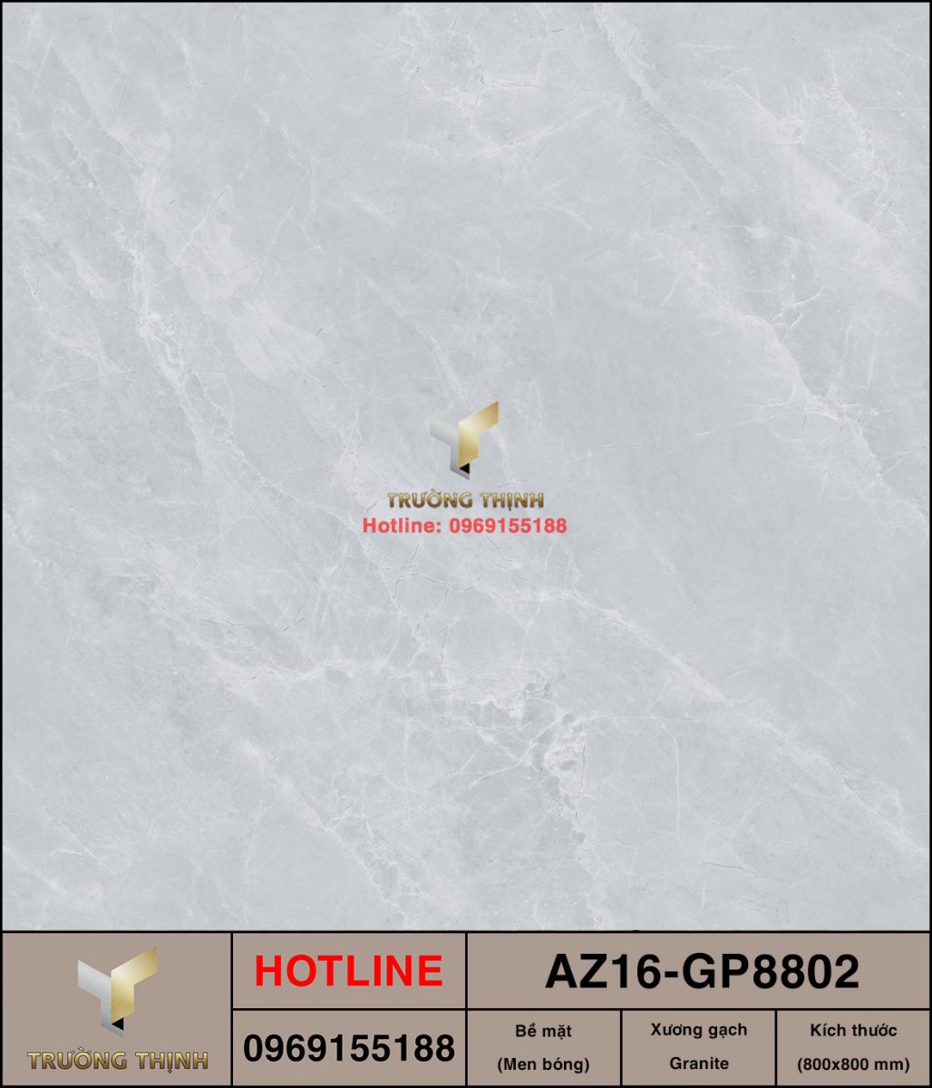 Gạch Lát Nền Màu Ghi 800x800 Viglacera AZ16-GP8802 | Bề Mặt Men Bóng, Vân Đá, Xương Granite – Trường Thịnh Group