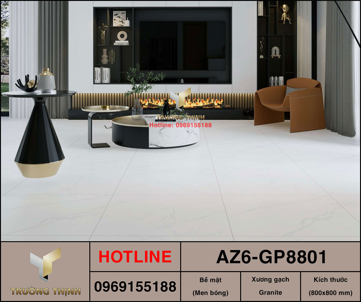 Gạch lát nền trắng khói 800x800 Viglacera AZ6-GP8801