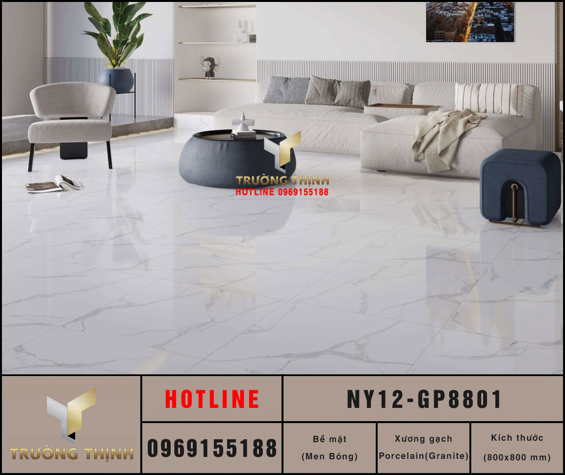 Gạch Lát Nền Trắng Khói Vân Mây Viglacera NY12-GP8801 800x800 Giá Tốt