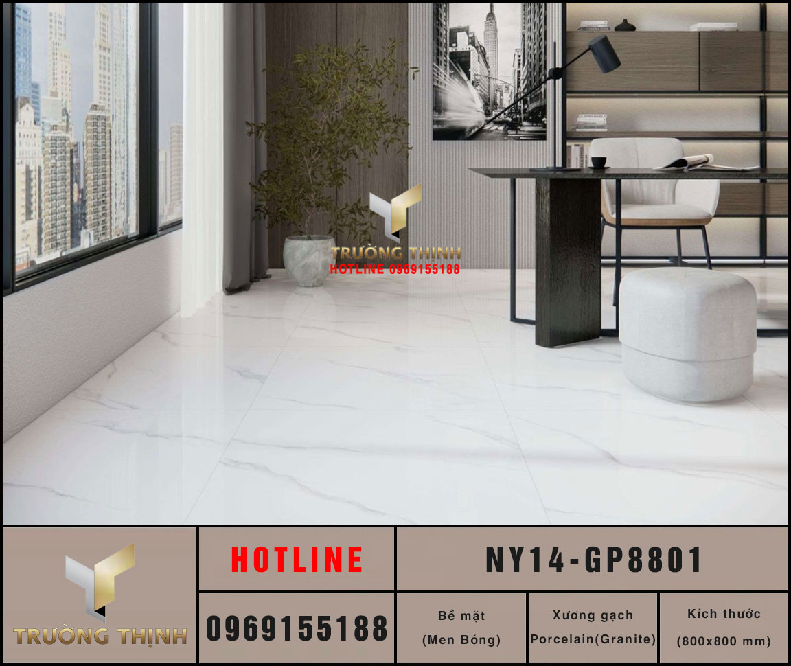 Gạch lát nền trắng vân mây 800x800 Viglacera United NY14-GP8801 Giá Tốt