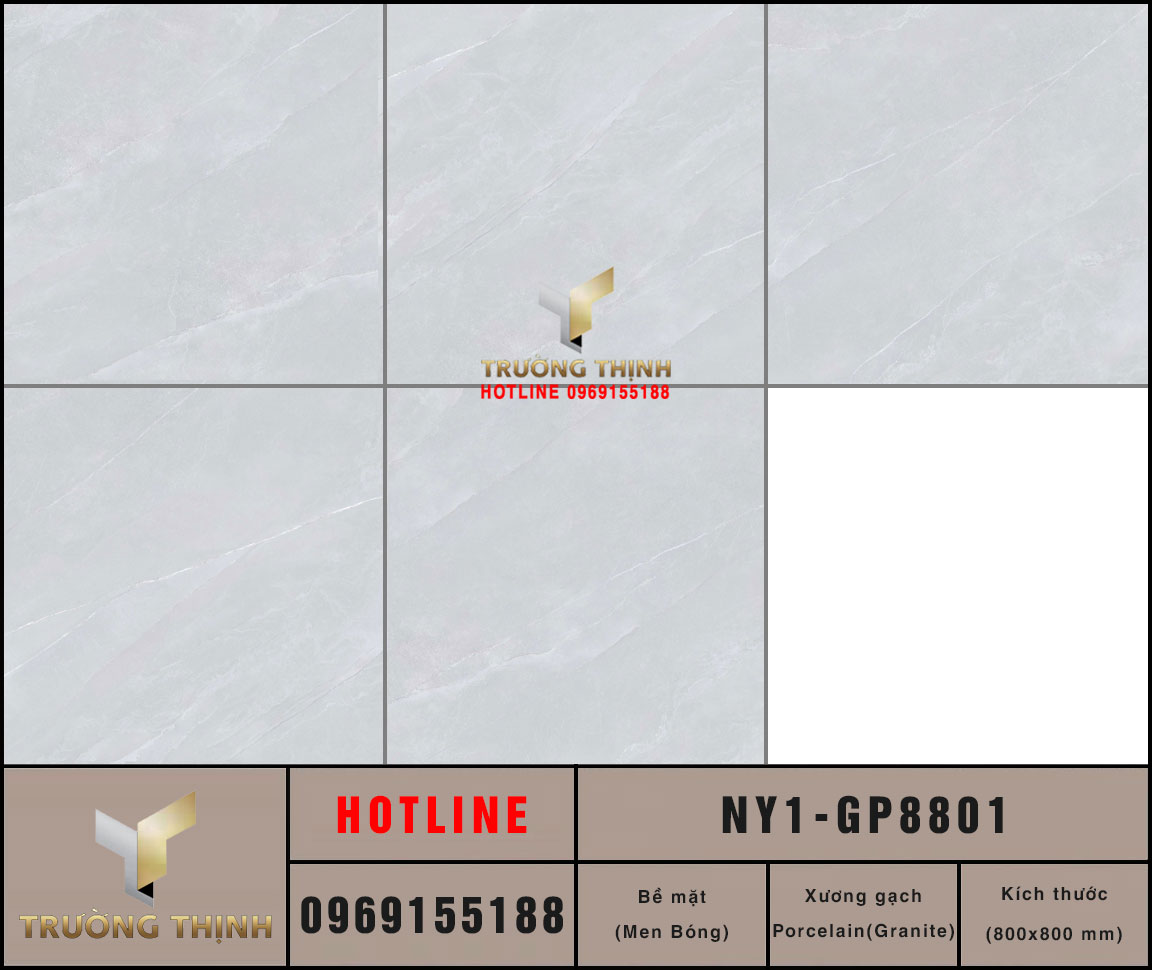 Gạch lát nền men bóng vân đá màu ghi 800x800 Viglacera NY1-GP8801 – Đẳng cấp từ BST United New York