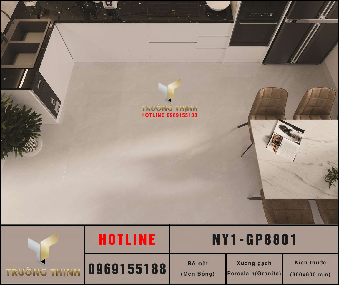 Gạch lát nền Viglacera NY1-GP8801 800x800 Men bóng Vân đá Màu ghi