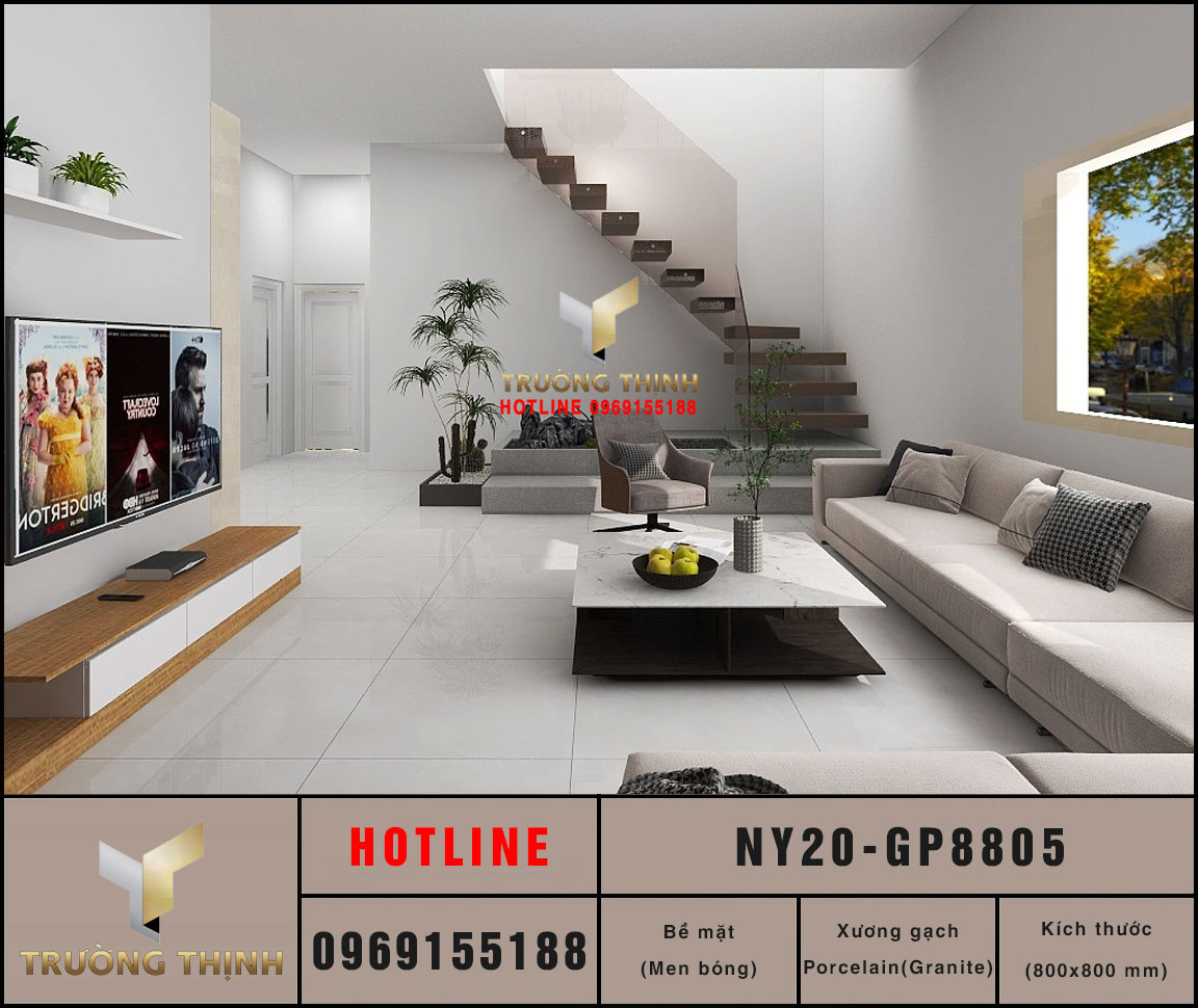 Gạch lát nền vân đá màu ghi 800x800 Viglacera NY20-GP8805: Đẳng cấp từ BST California