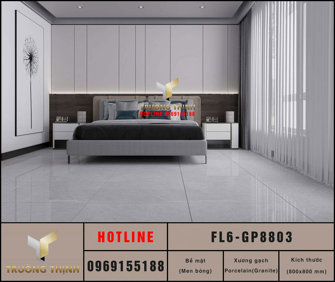 Gạch lát nền Granite vân đá màu ghi 800x800 Viglacera FL6-GP8803 - Sang trọng & Đẳng cấp