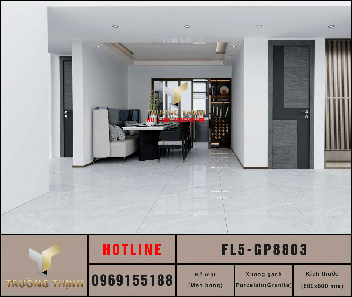 Gạch lát nền Granite vân đá màu ghi sáng 800x800 Viglacera FL5-GP8803