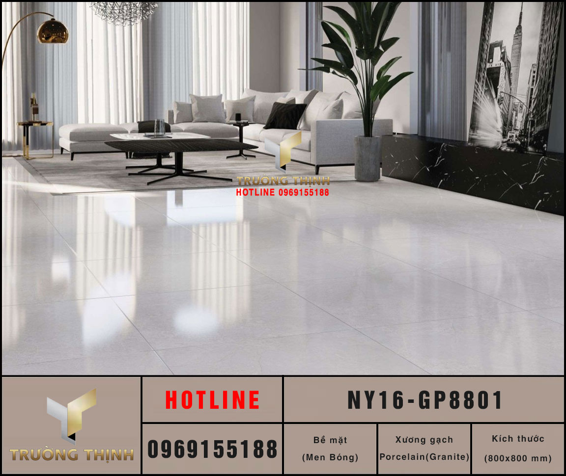 Gạch lát nền Viglacera NY16-GP8801 80x80 Vân Đá Ghi Sáng Giá Tốt