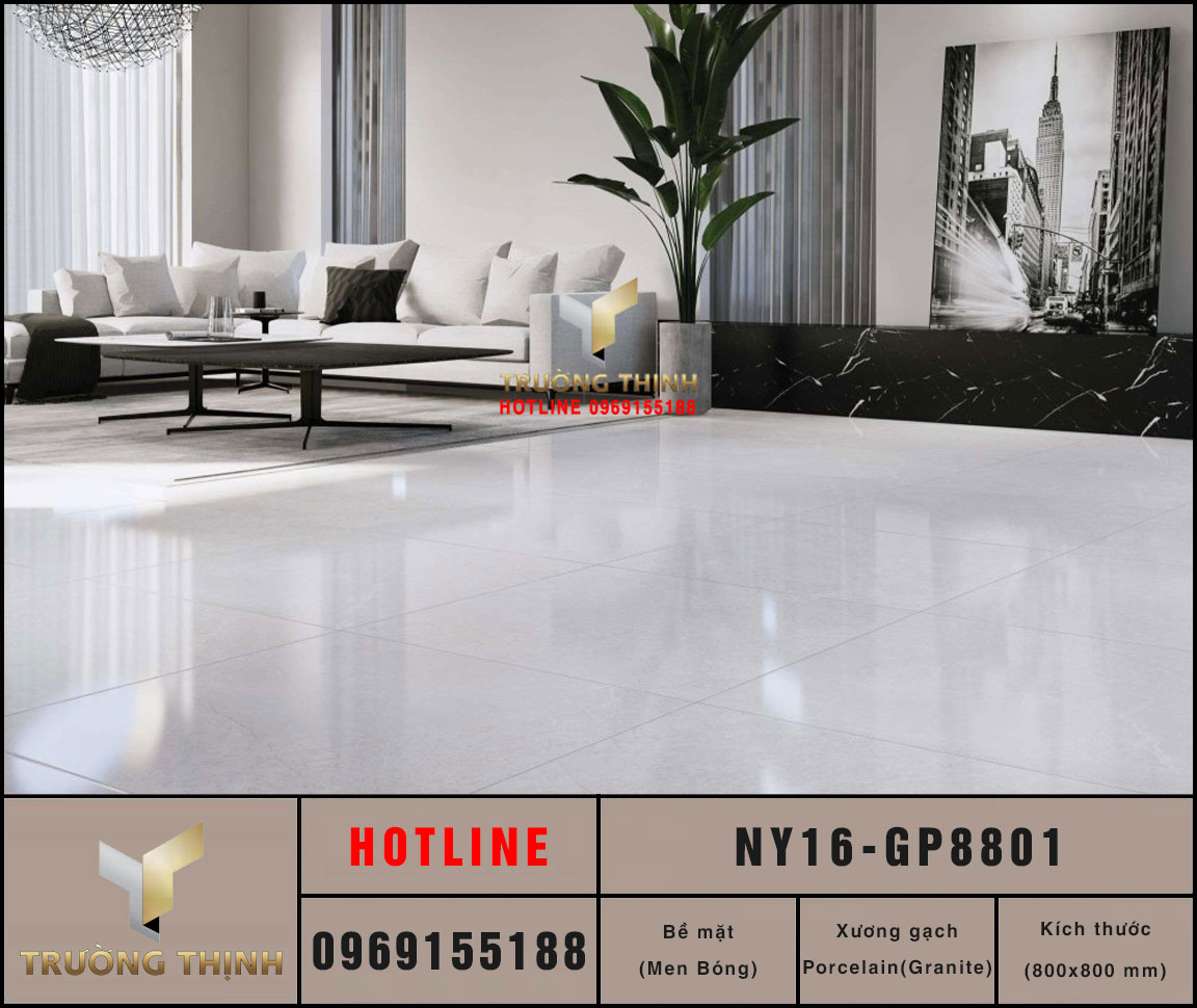Gạch lát nền vân đá màu ghi sáng Viglacera NY16-GP8801 - Đẳng cấp không gian hiện đại