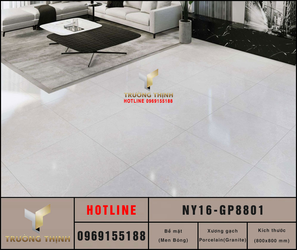 Gạch lát nền vân đá màu ghi sáng Viglacera NY16-GP8801 - Đẳng cấp không gian hiện đại