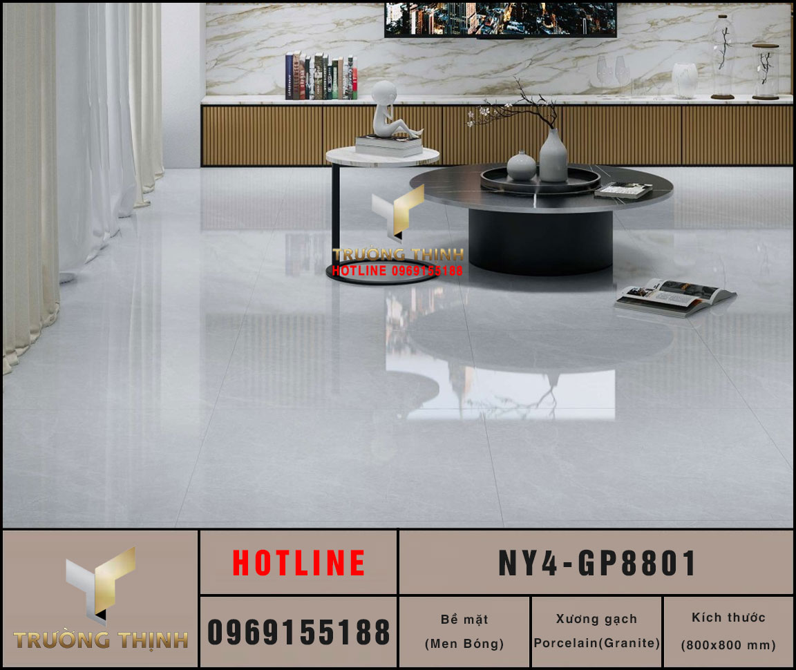 Gạch lát nền vân đá màu ghi sáng Viglacera NY4-GP8801 (800x800) Giá Tốt