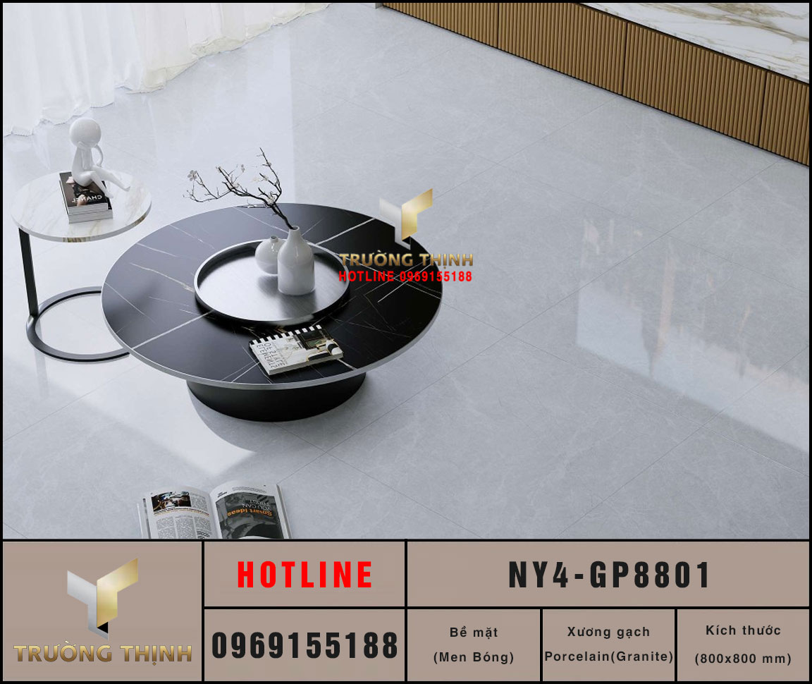 Gạch lát nền vân đá màu ghi sáng Viglacera NY4-GP8801: Đẳng cấp cho không gian hiện đại