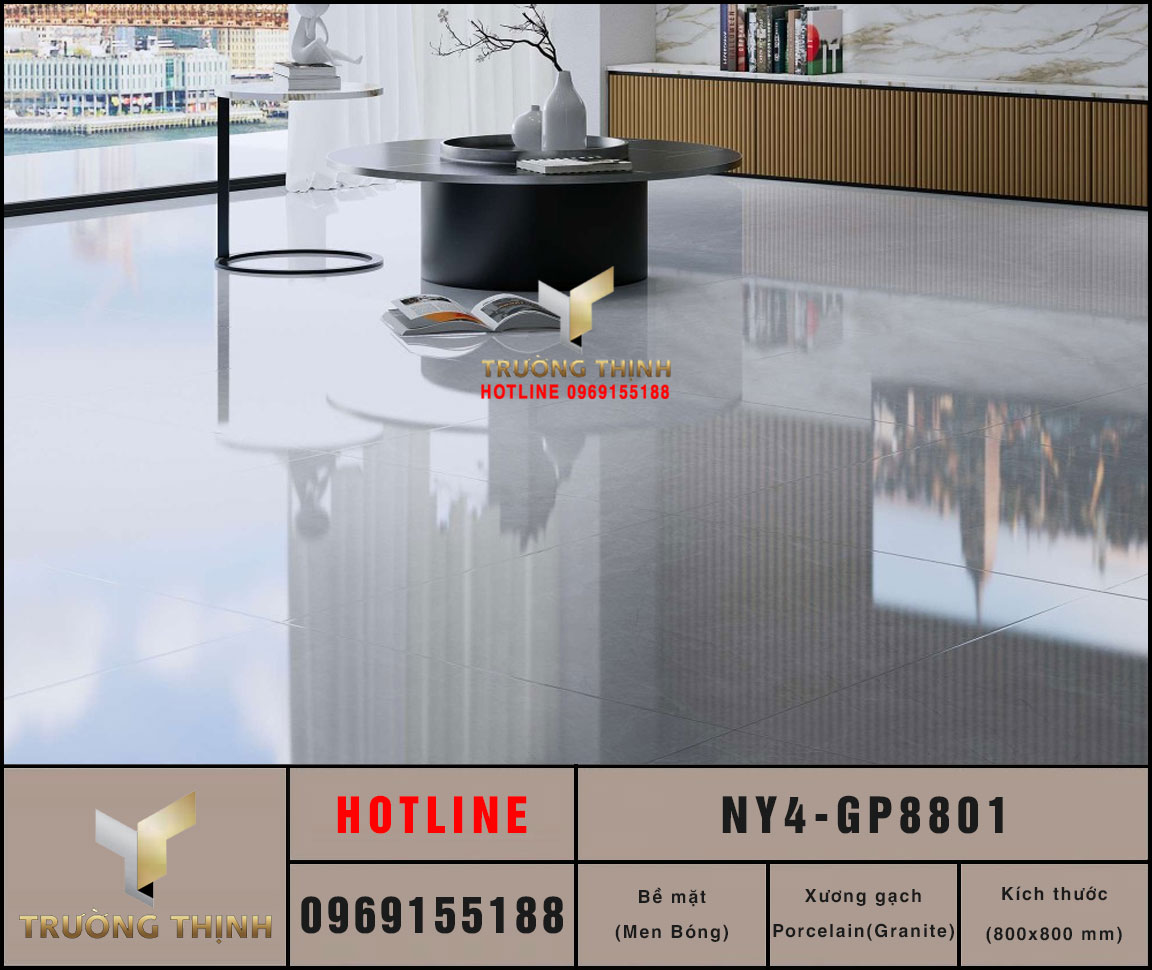 Gạch lát nền vân đá màu ghi sáng Viglacera NY4-GP8801: Đẳng cấp cho không gian hiện đại