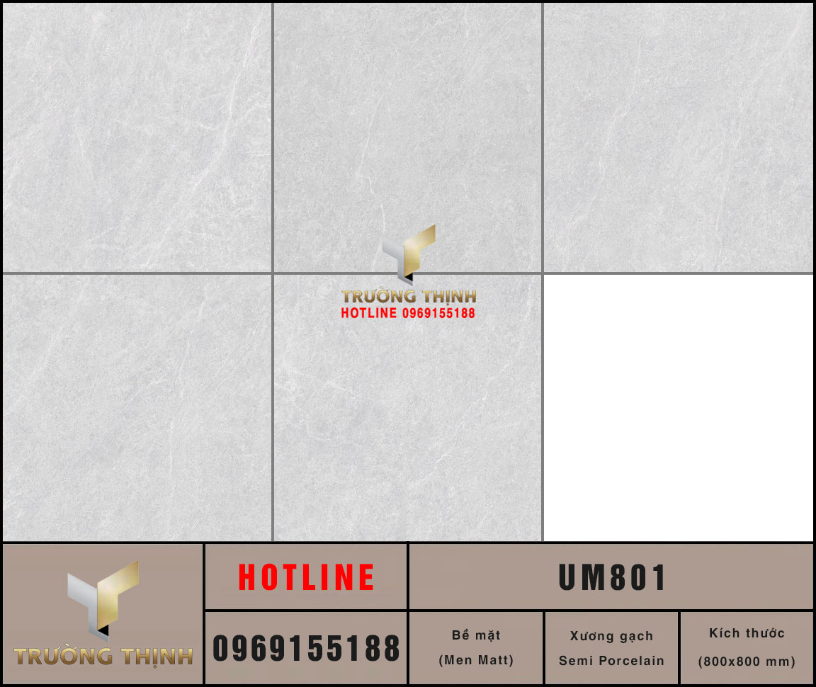 Gạch lát nền vân đá màu ghi sáng 800x800 Viglacera UM801: Đẳng cấp cho không gian hiện đại