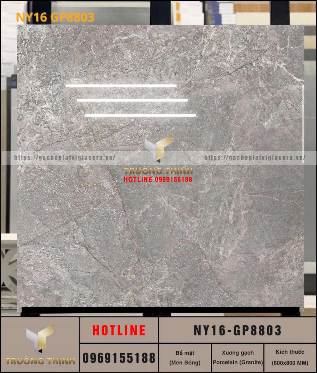 Gạch lát nền vân đá màu ghi xám 800x800 Viglacera NY16-GP8803: Đẳng cấp không gian hiện đại
