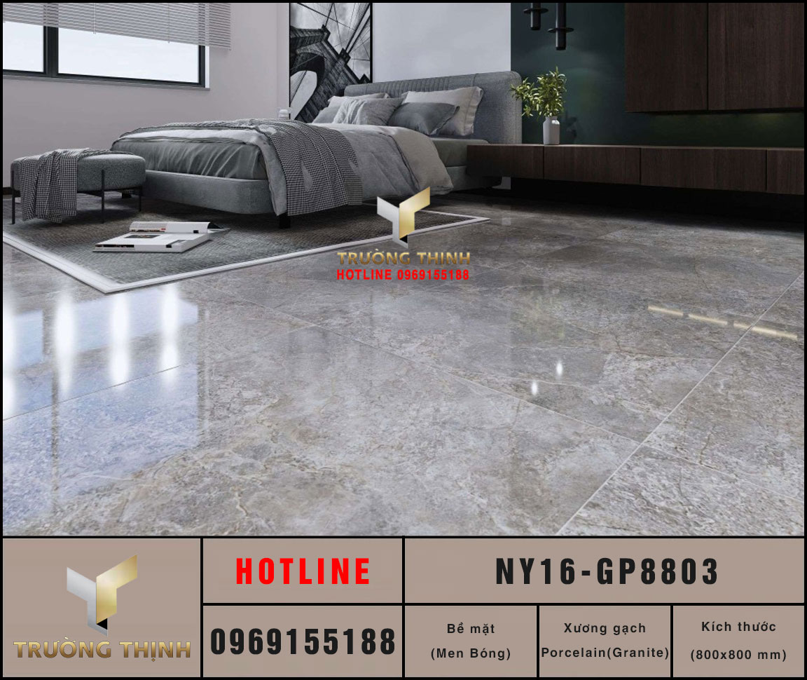 Gạch lát nền vân đá màu ghi xám 800x800 Viglacera NY16-GP8803: Đẳng cấp không gian hiện đại