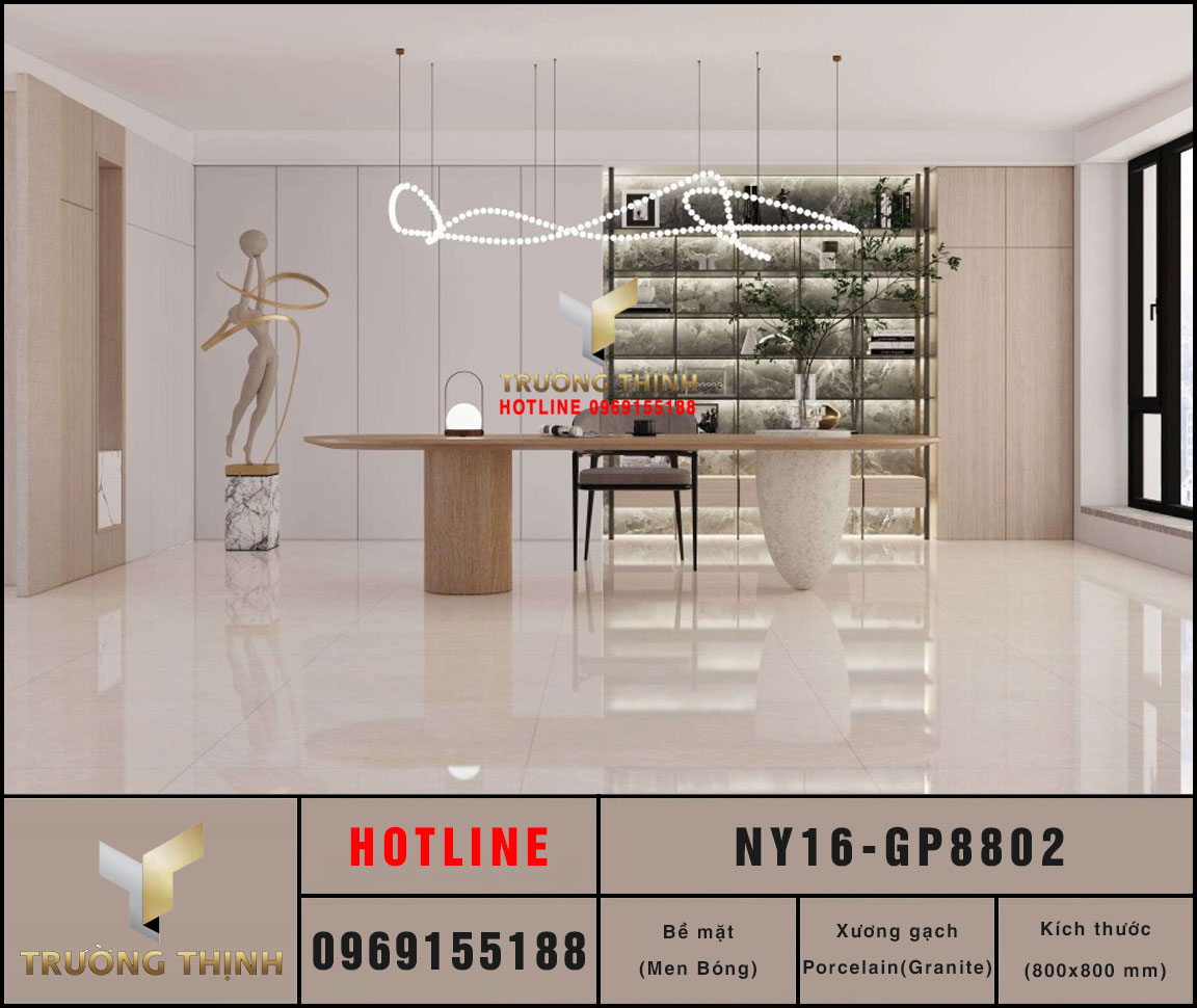 Gạch lát nền Viglacera NY16-GP8802 800x800: Vân đá màu kem sang trọng