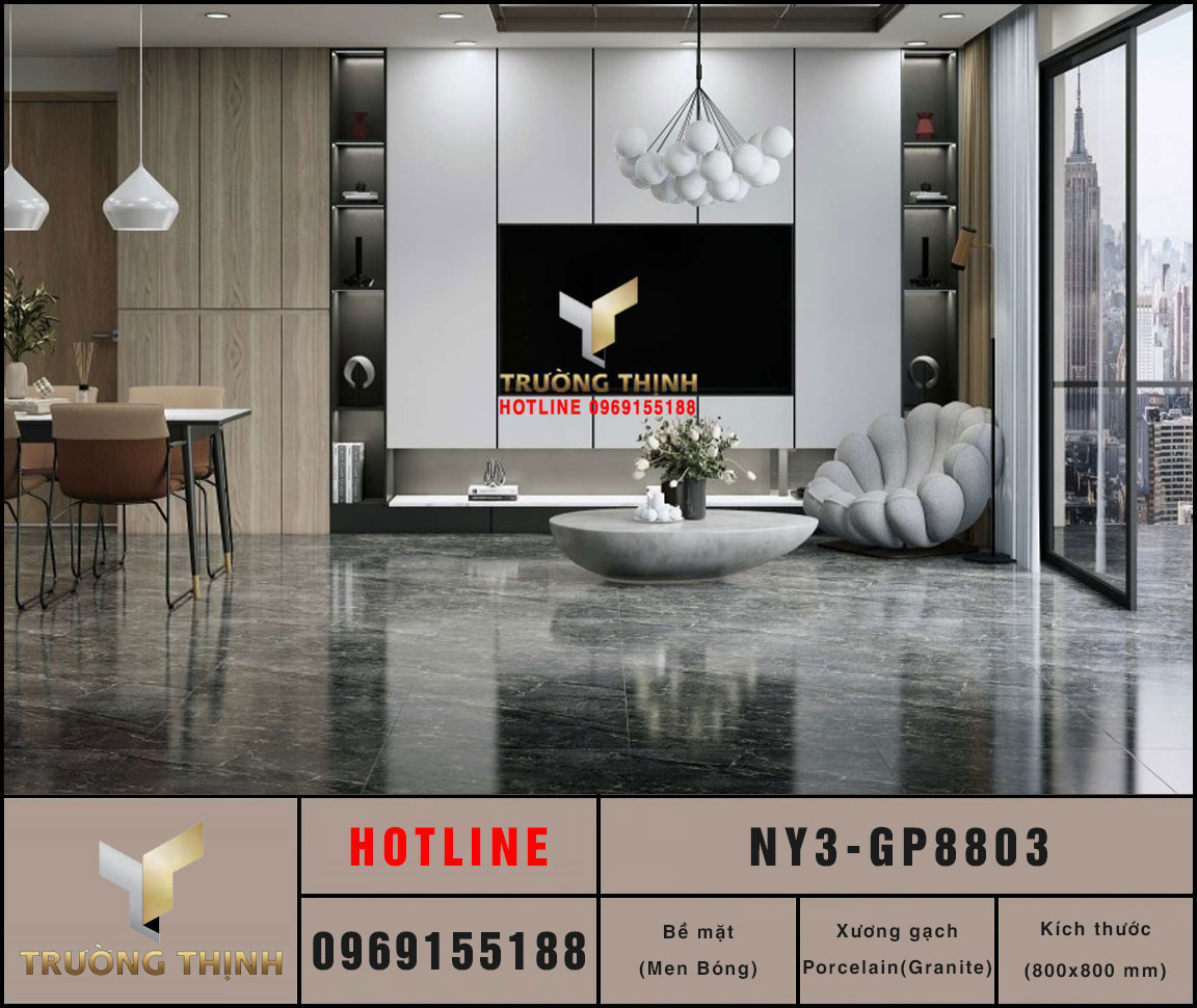 Gạch Lát Nền Vân Đá Màu Xám Đậm 800x800 Viglacera NY3-GP8803 Cao Cấp