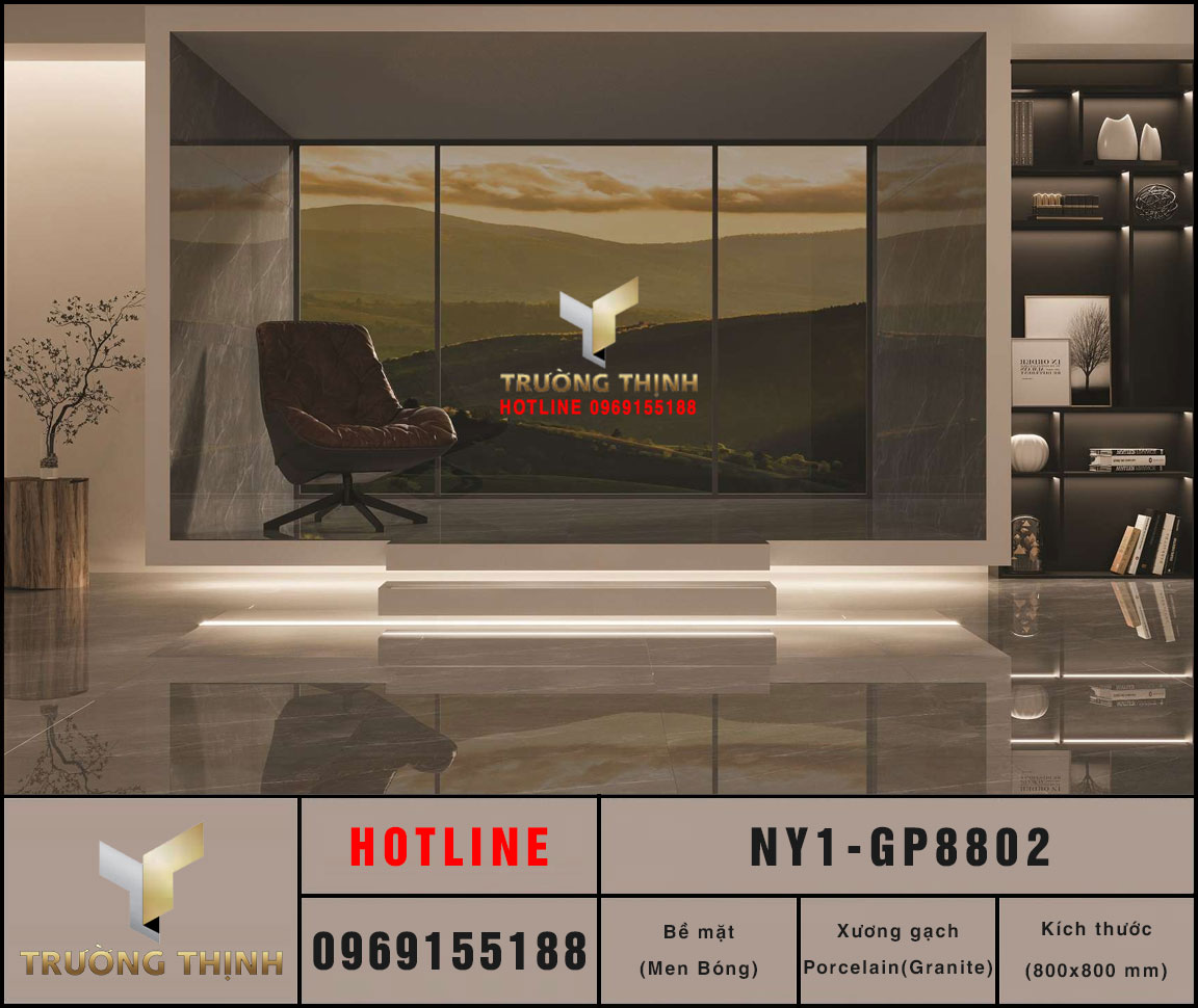 Gạch lát nền Viglacera NY1-GP8802 800x800: Vân đá xám sang trọng