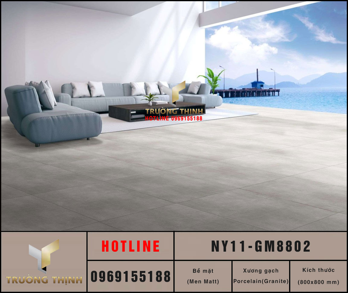 Gạch Viglacera NY11-GM8802 800x800 Vân Xi Măng Ghi Xám Giá Tốt