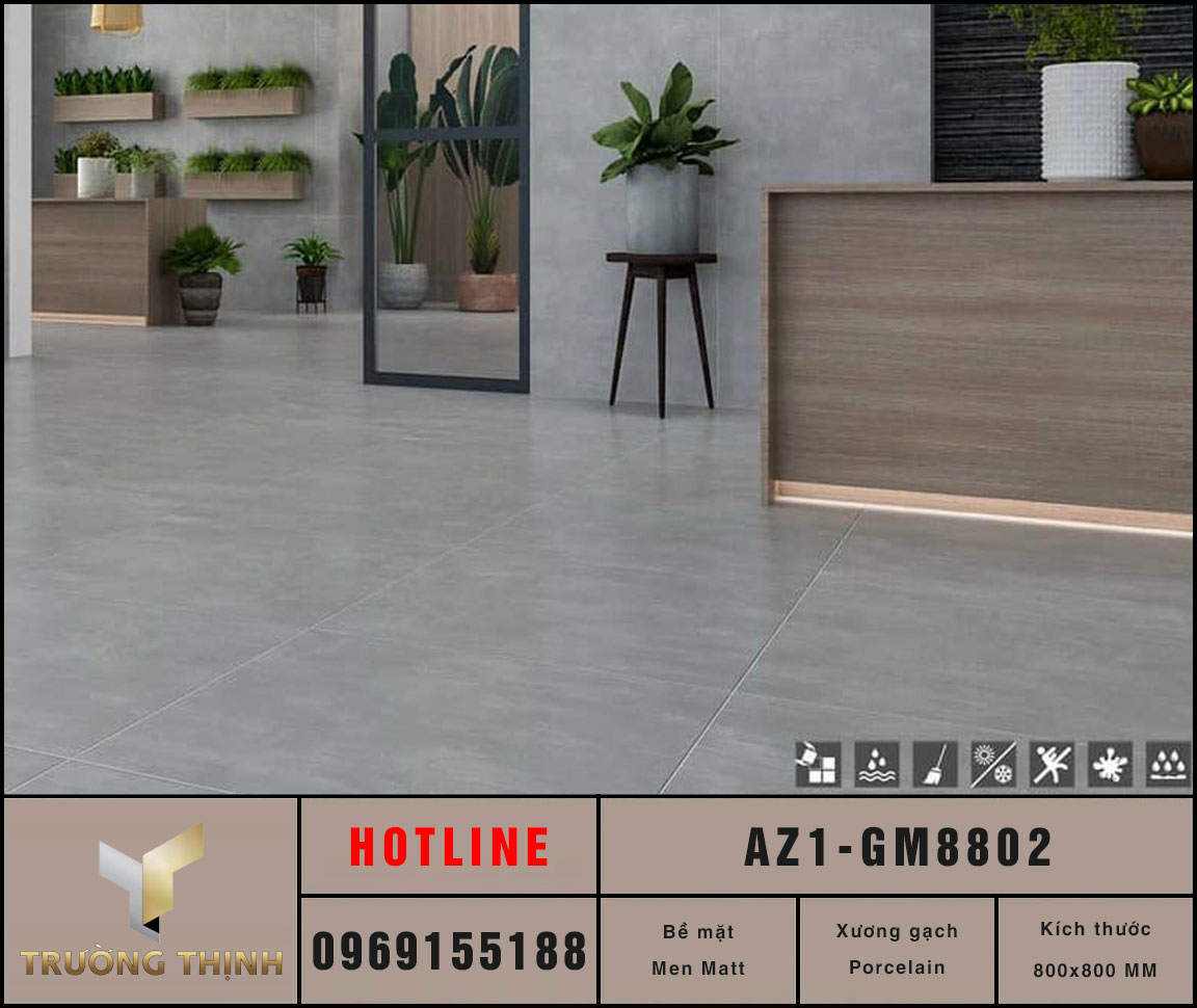 Gạch Viglacera AZ1-GM8802 800x800 Vân Xi Măng Xám - Giá Tốt Tại Trường Thịnh