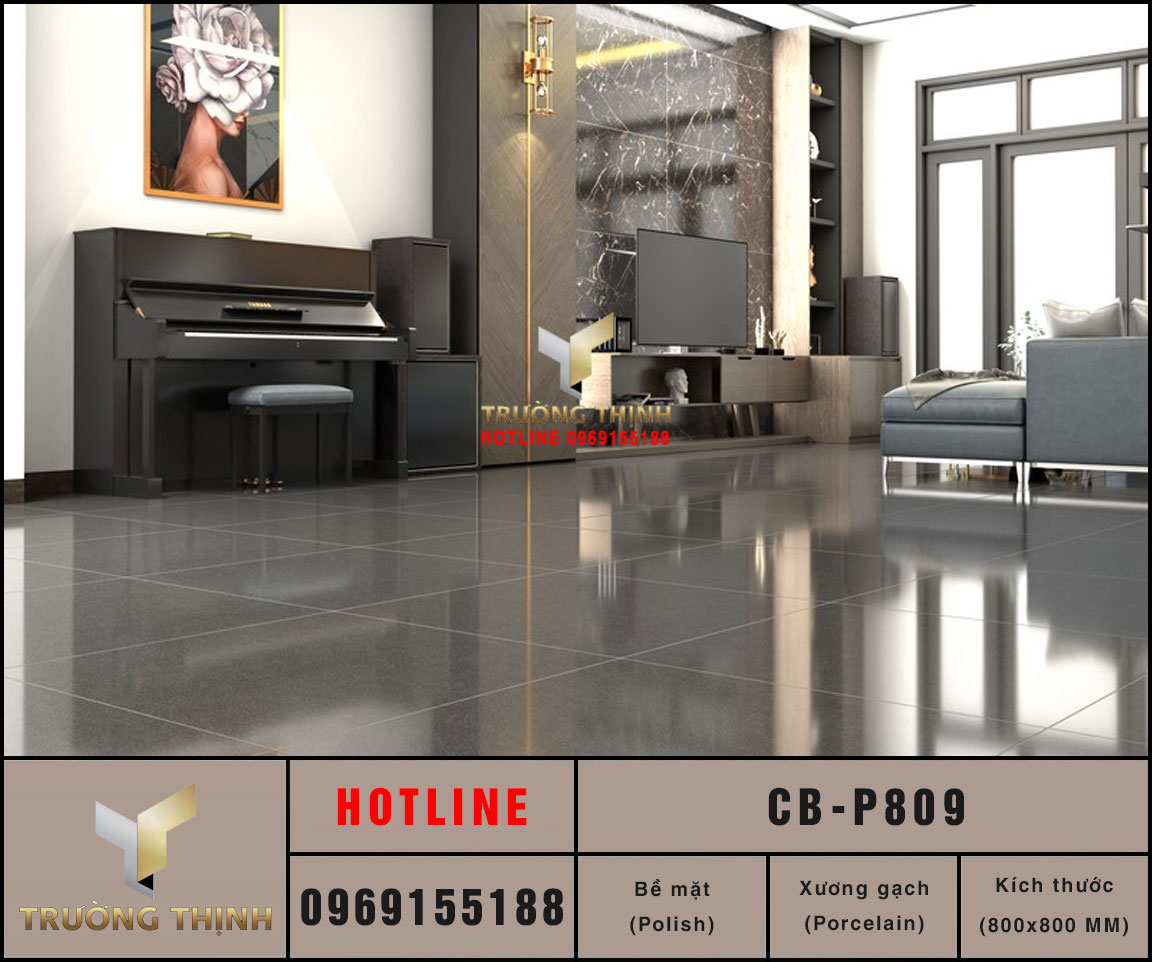 Gạch lát sàn Porcelain 800x800 Viglacera Platinum CB-P809 màu đen