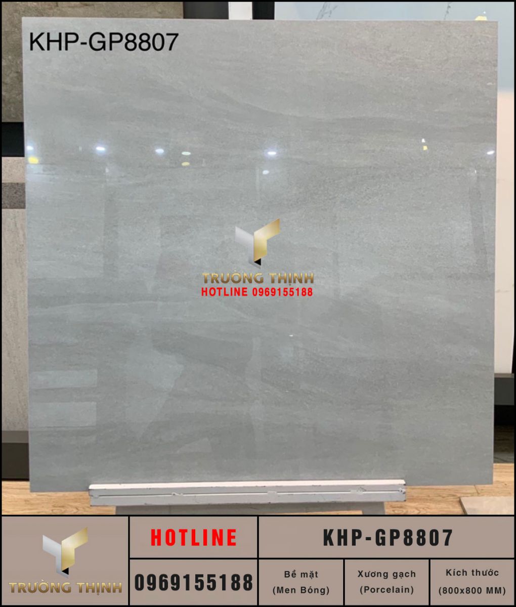 Gạch porcelain vân đá 800x800 Viglacera KHP-GP8807 ghi sáng