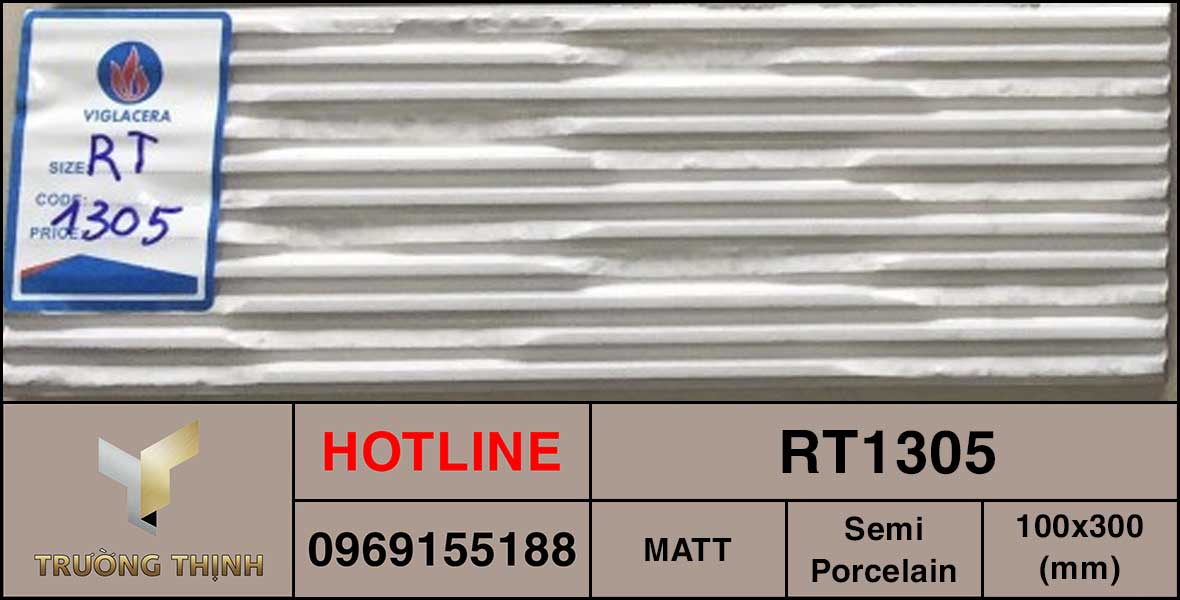 Gạch thẻ 100x300 ốp tường Viglacera RT1305 màu trắng