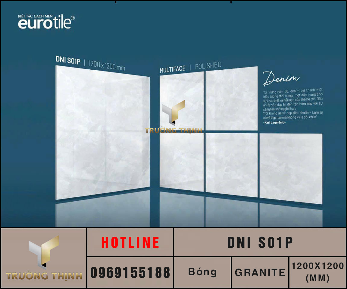 Gạch lát nền 1200x1200 Eurotile Denim DNI S01P vân vải