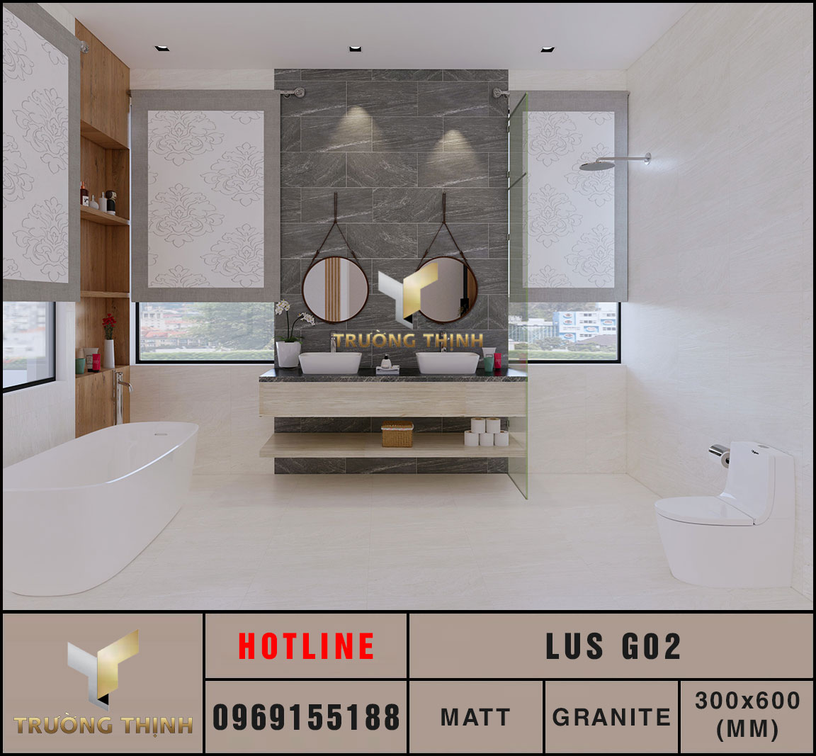 Ảnh phối cảnh 3D gạch ốp lát 300x600 Eurotile Lưu Sa LUS G02