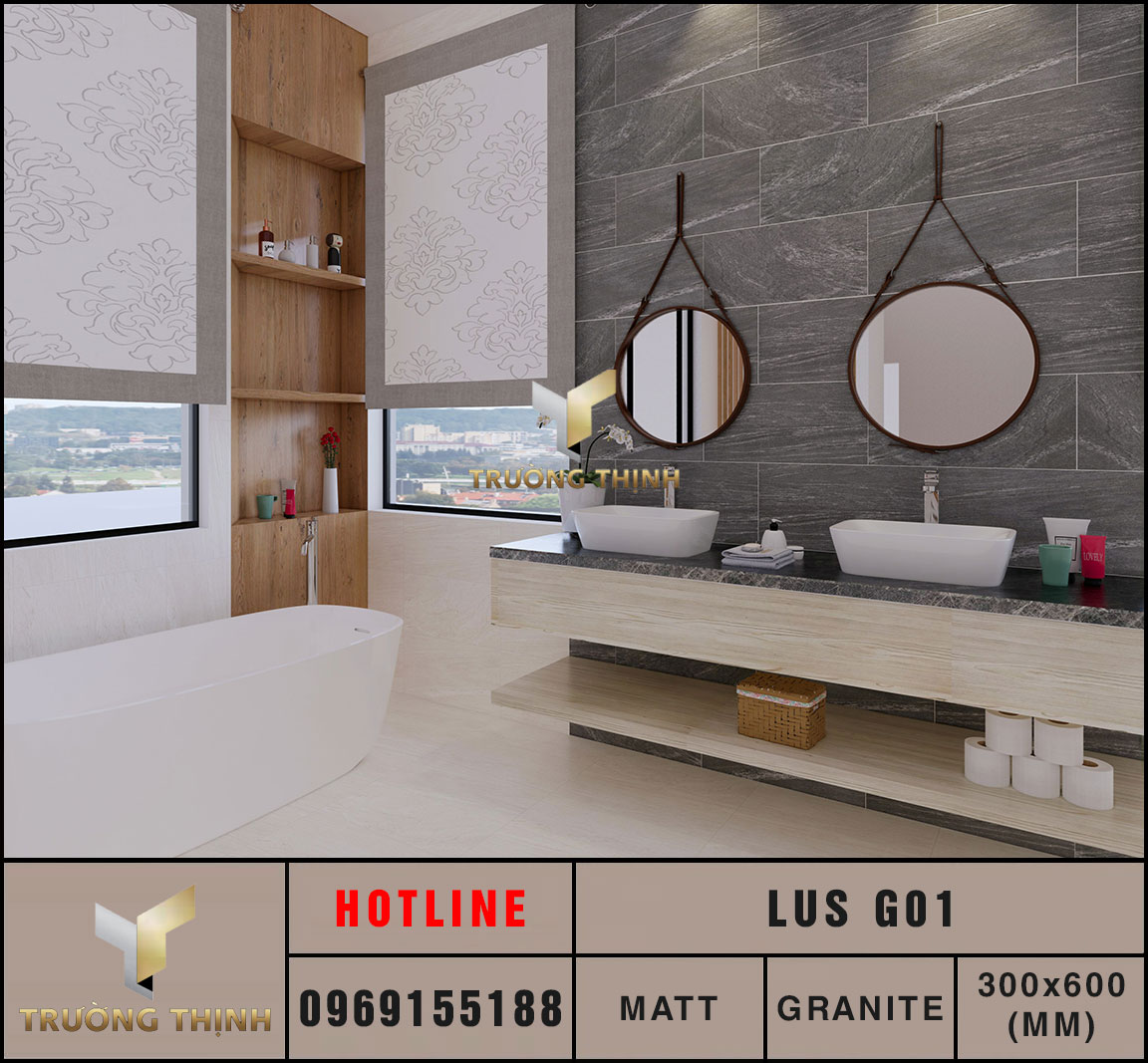 Ảnh phối cảnh 3D gạch ốp lát 300x600 Eurotile Lưu Sa LUS G01
