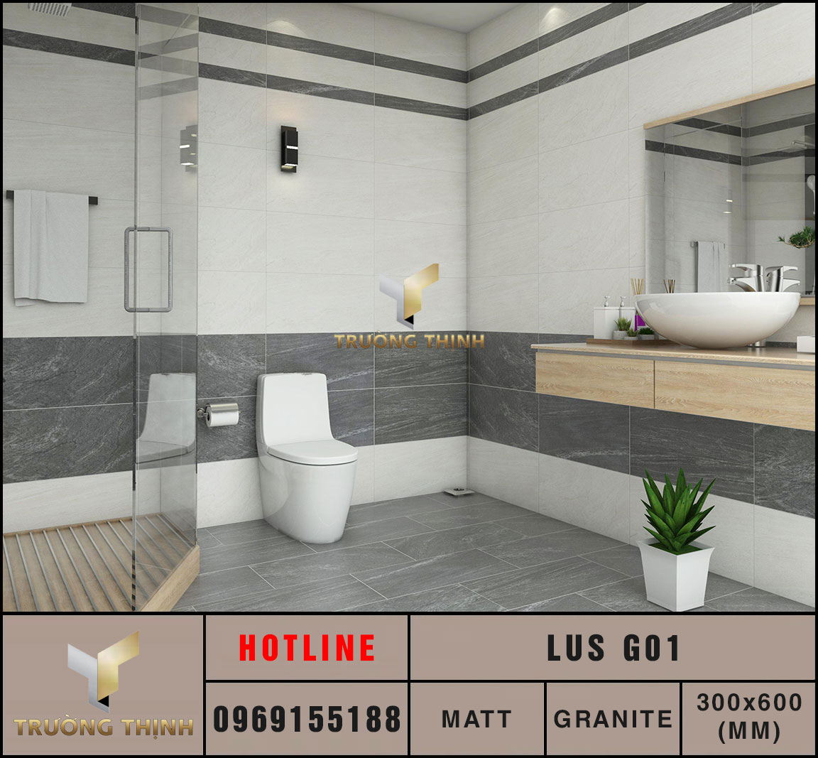 Ảnh phối cảnh 3D gạch ốp lát 300x600 Eurotile Lưu Sa LUS G01
