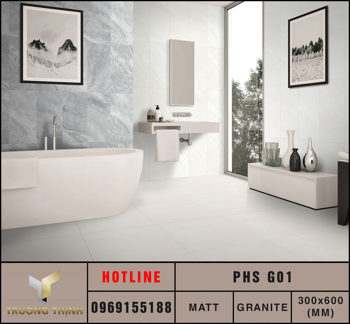 Ảnh phối cảnh 3D gạch ốp lát 300x600 Eurotile Phù Sa PHS G01