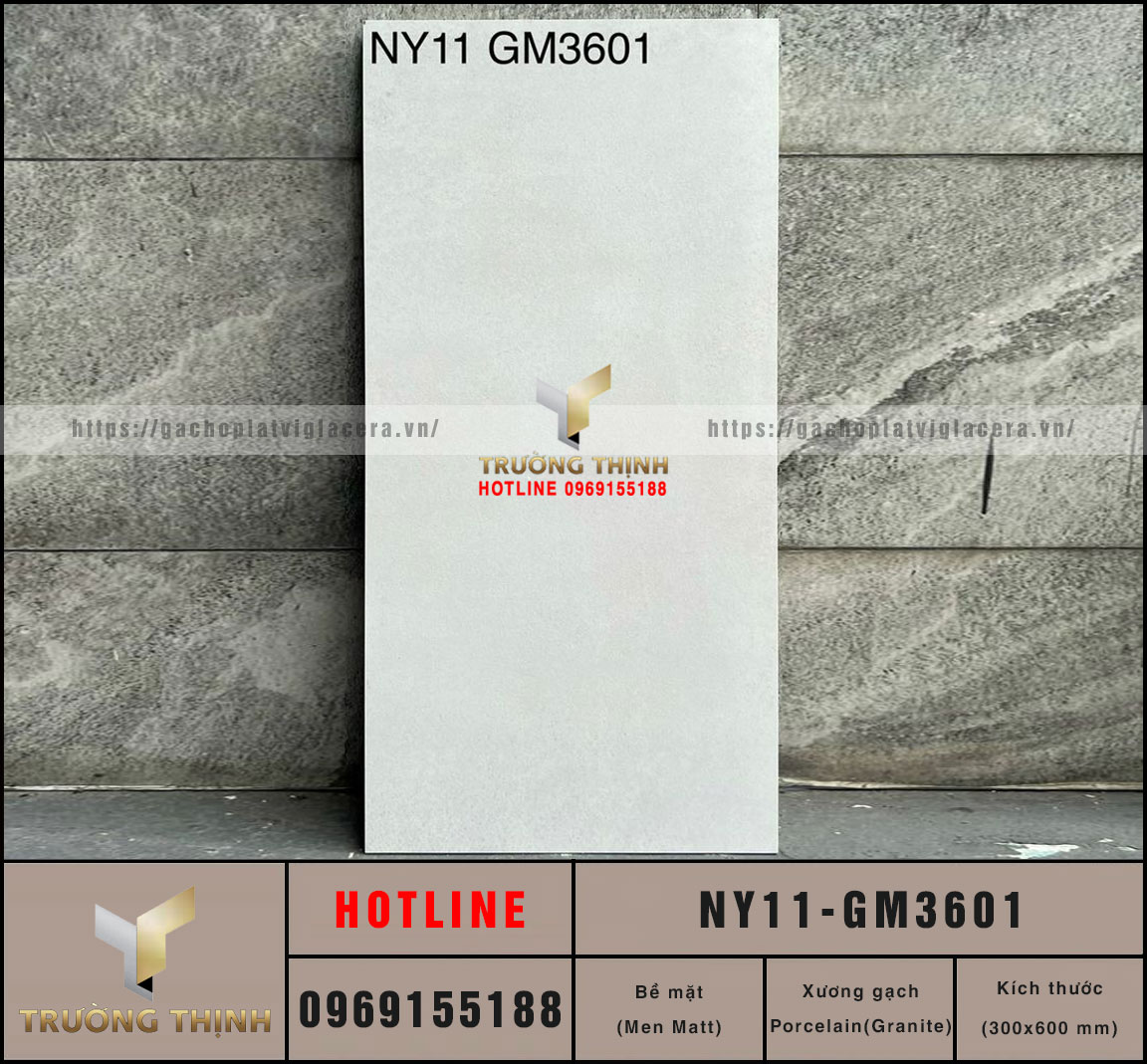 Gạch ốp lát granite vân xi măng 300x600 Viglacera NY11-GM3601 - Giá tốt