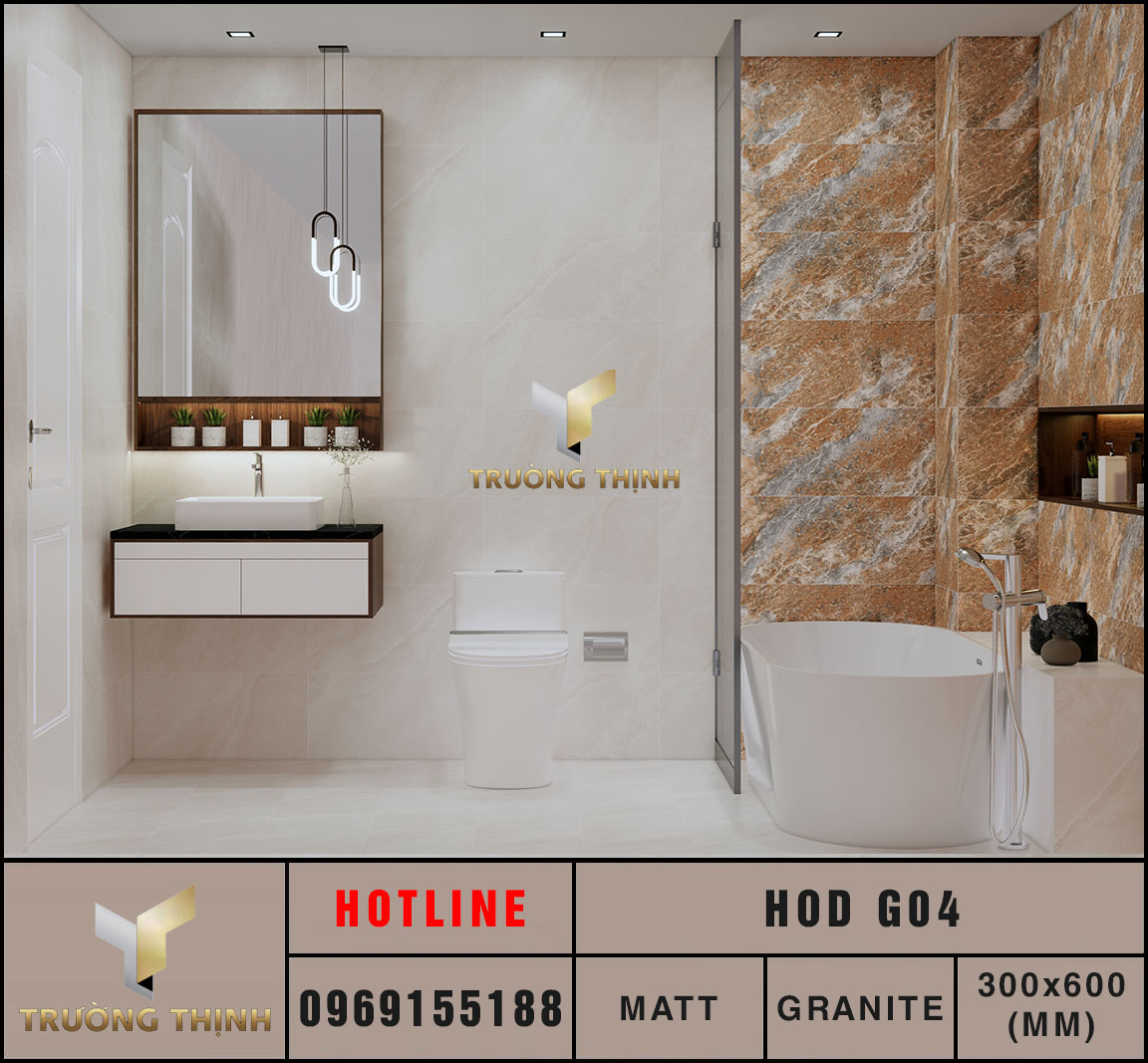 Ảnh phối cảnh 3D gạch ốp lát 300x600 Eurotile Hoa Đá HOD G04