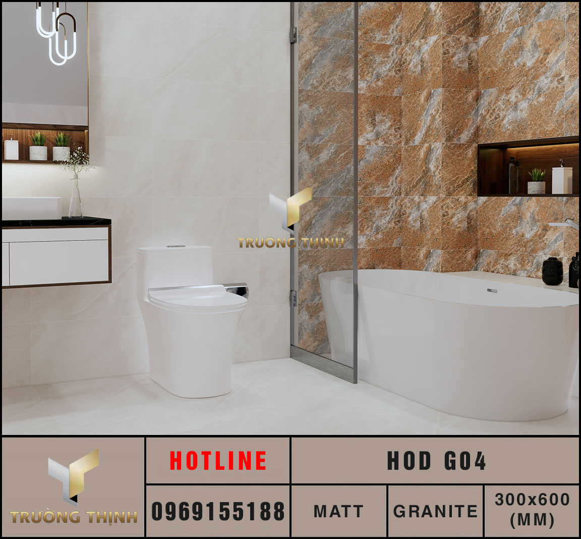 Ảnh phối cảnh 3D gạch ốp lát 300x600 Eurotile Hoa Đá HOD G04