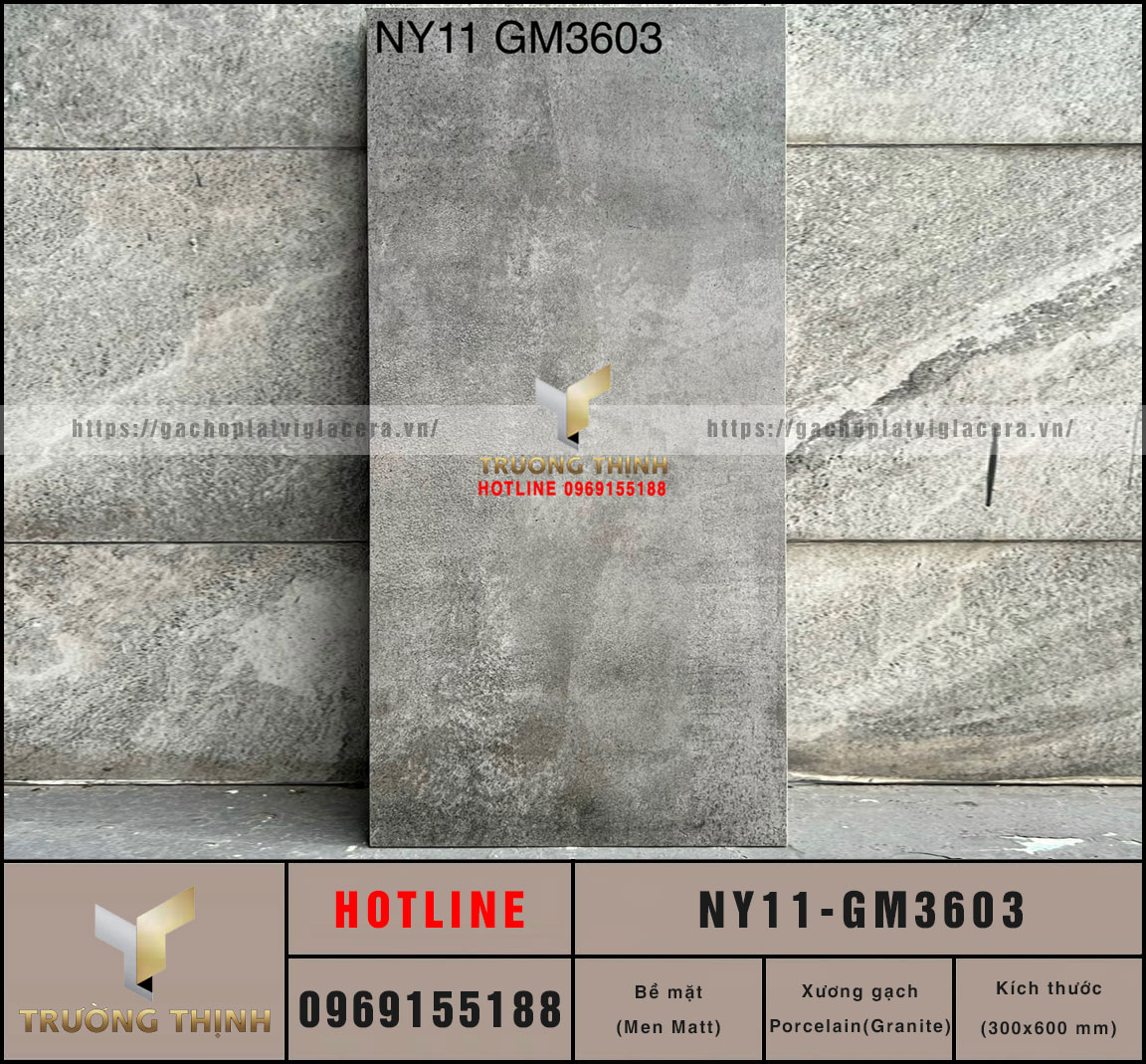 Gạch Viglacera NY11-GM3603 300x600: Đẳng cấp vân xi măng xám hiện đại