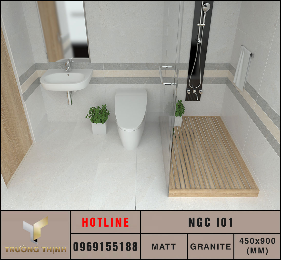 Ảnh phối cảnh 3D gạch ốp lát 450x900 Eurotile Nguyệt Cát NGC I01