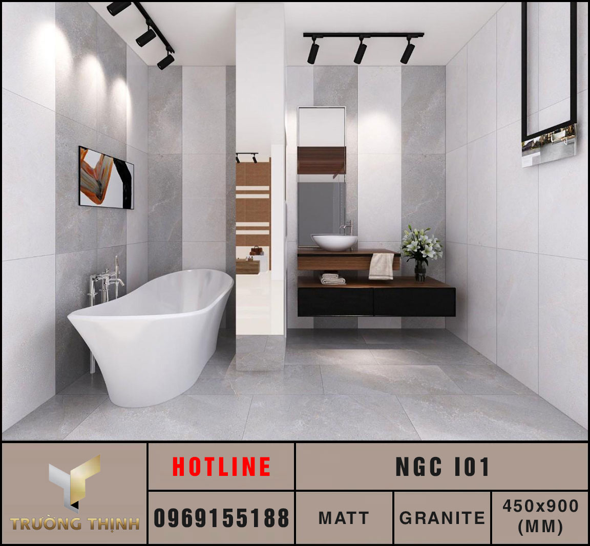Ảnh mẫu 3D gạch ốp lát 450x900 Eurotile Nguyệt Cát NGC I01