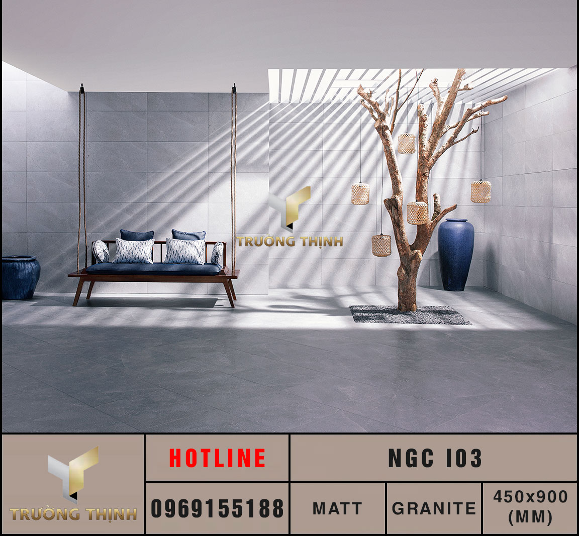 Ảnh phối cảnh 3D gạch ốp lát 450x900 Eurotile Nguyệt Cát NGC I03