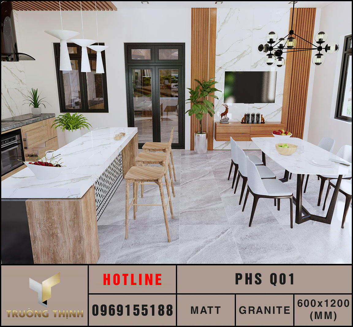 Ảnh phối cảnh 3D gạch ốp lát 600x1200 Eurotile Phù Sa PHS Q01